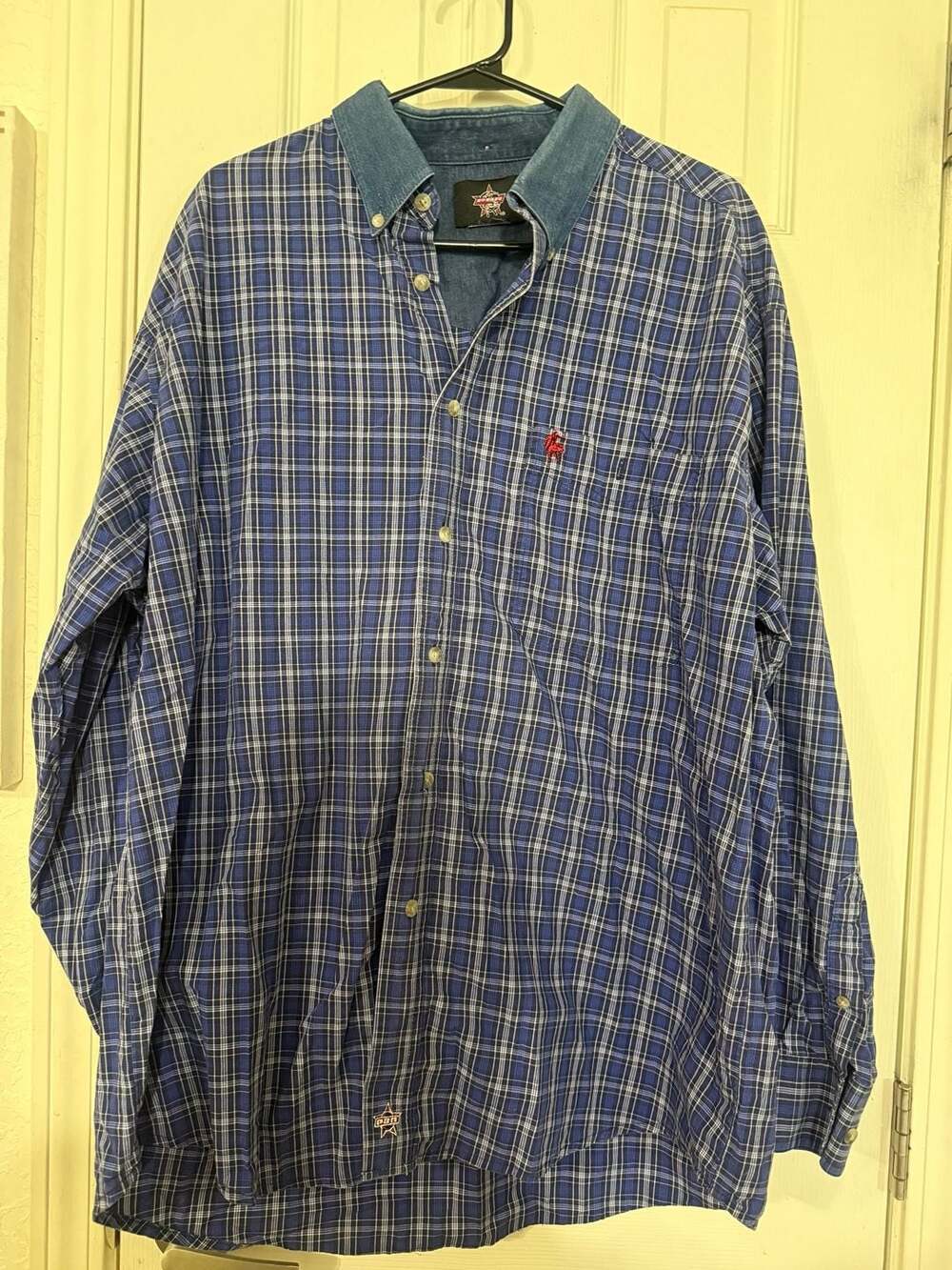 PBR Pro Bull Riders Men's XL Blue Plaid Long Sleeve Button-Up Shirt